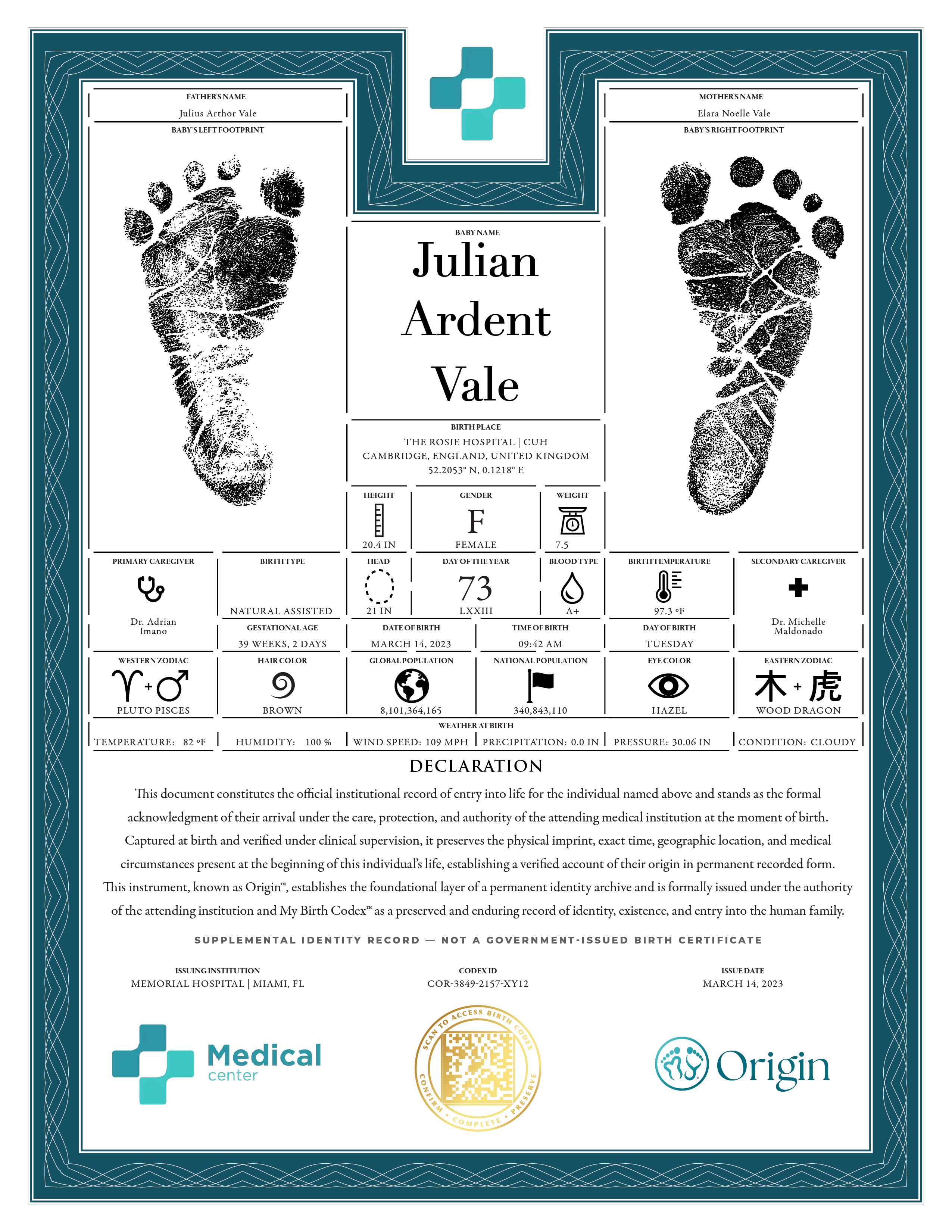 The Birth Codex — full origin record