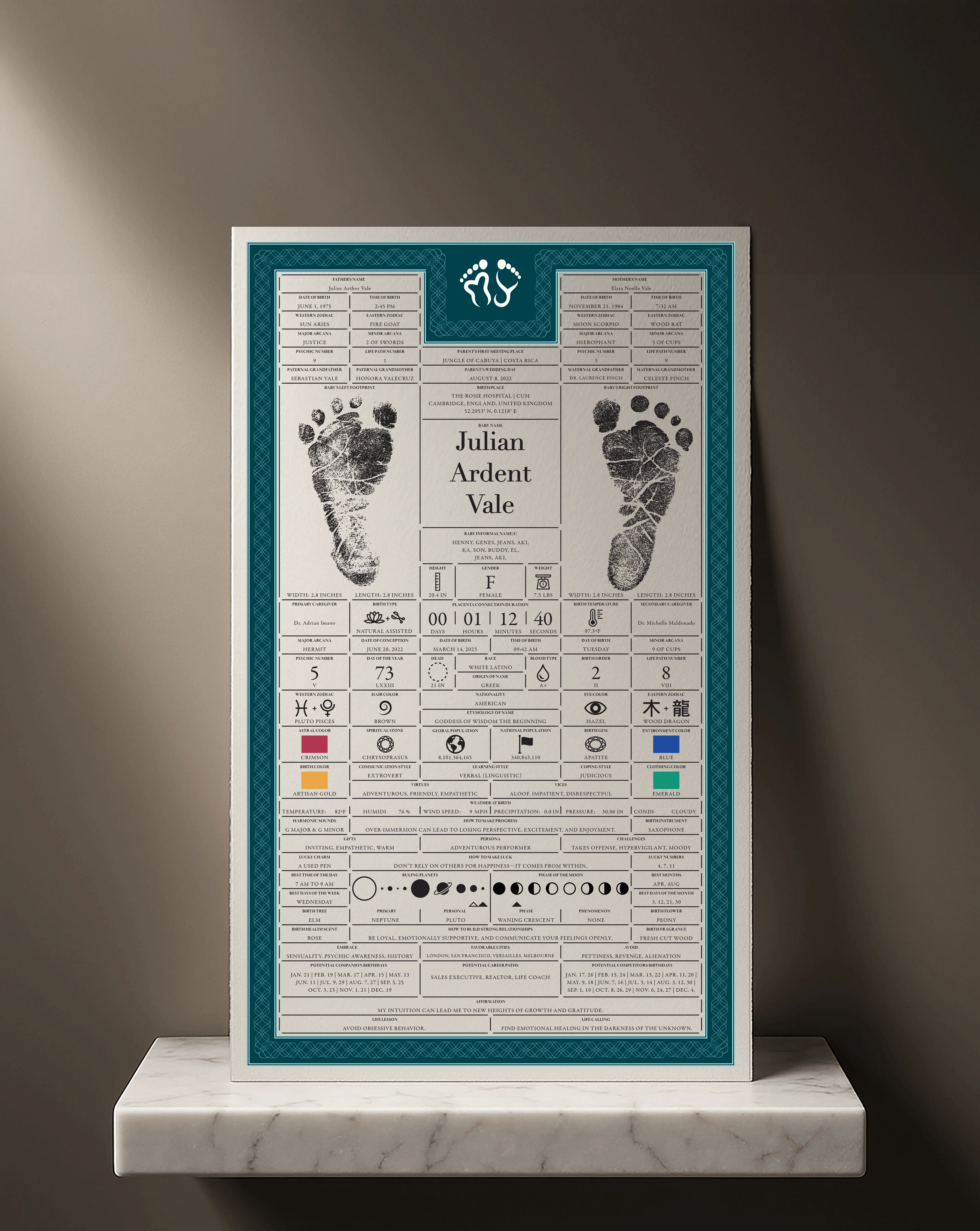 Birth Codex — museum-grade archival document